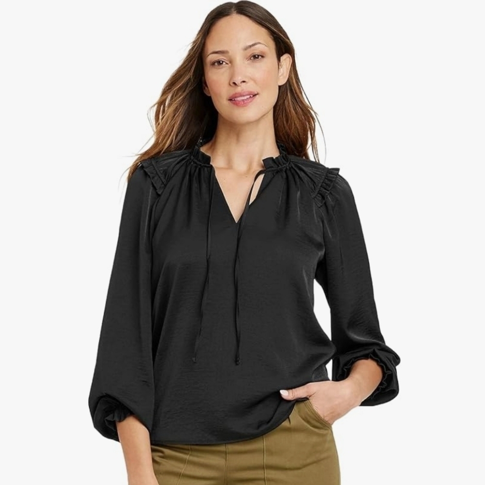 NWT Knox Rose Women's Satin Black Bohemian Blouse Top S